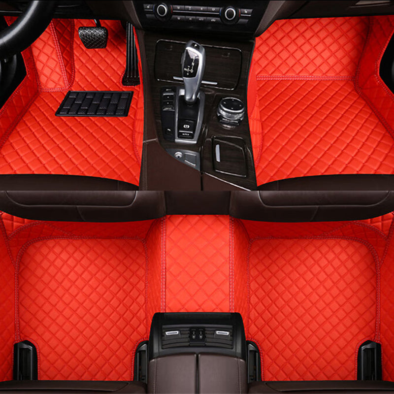 CM23 Double-line Luxury Car Mat Diamond Shape Stitchingh Red&Red