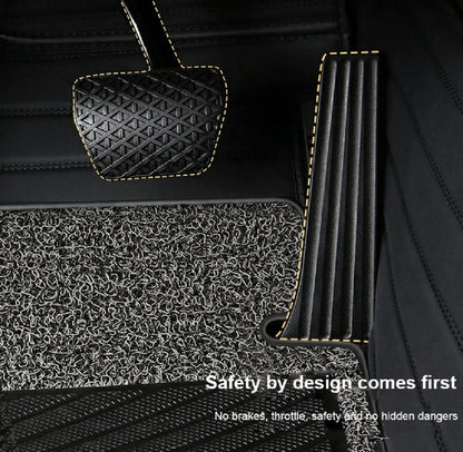 CM12 Double layer Luxury 3D Car Mats Set Brown gold thread leather + brown wire loop